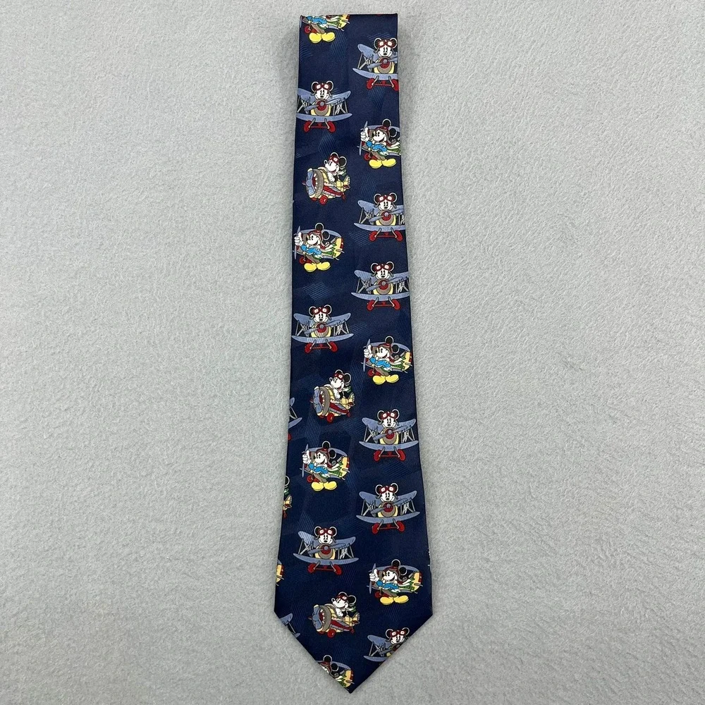 Kum Kwang Mickey Mouse Aviator Pilot Airplane Navy Blue Mens Novelty Tie